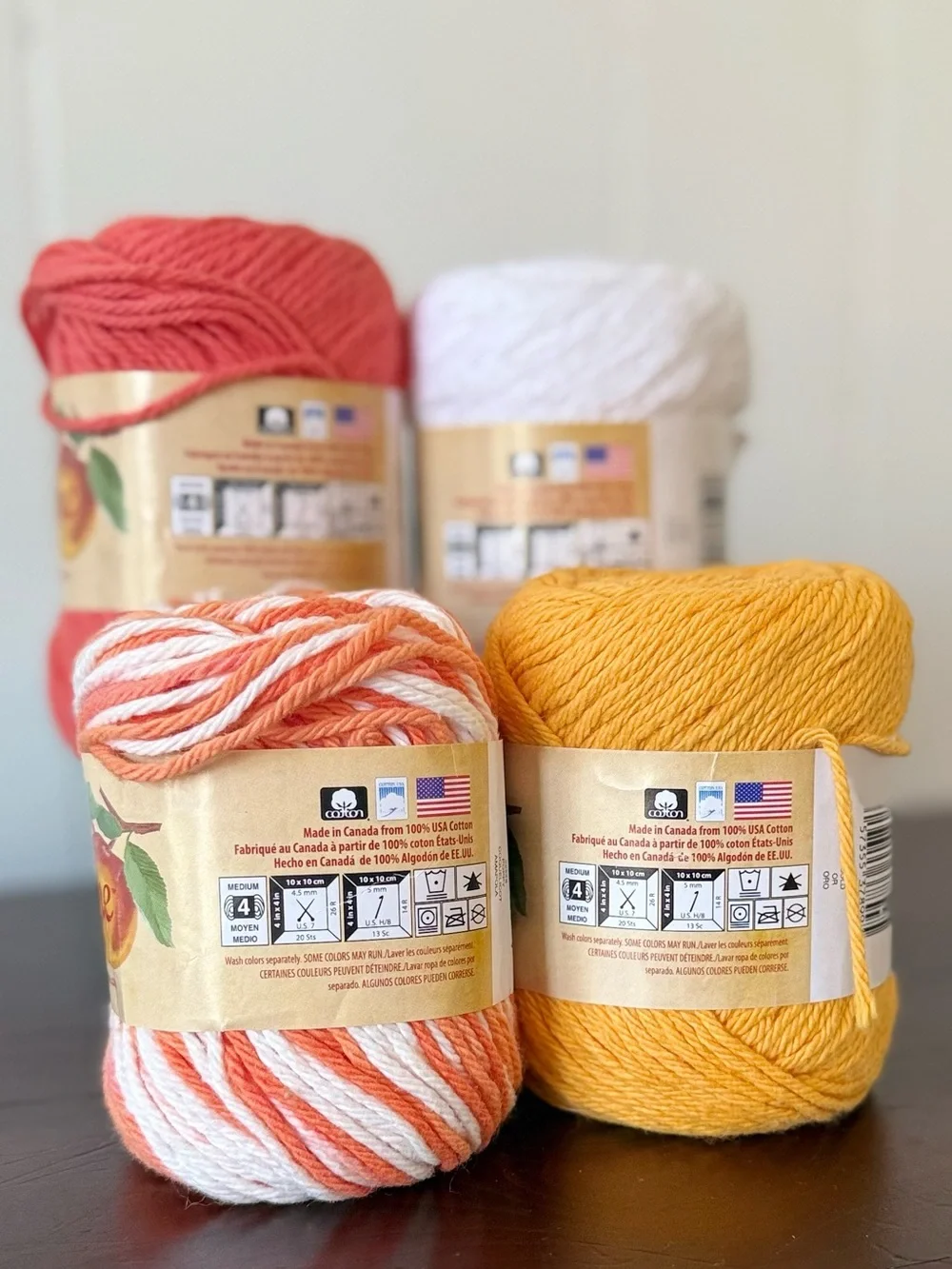 Peaches & Creme -HAPPY- Color Curated Bundle, 4 Skeins 100% Cotton, 455 yards